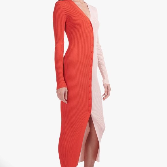 Staud Shoko Colorblock Sweater Dress Orange Light Pink size S - Picture 6 of 11